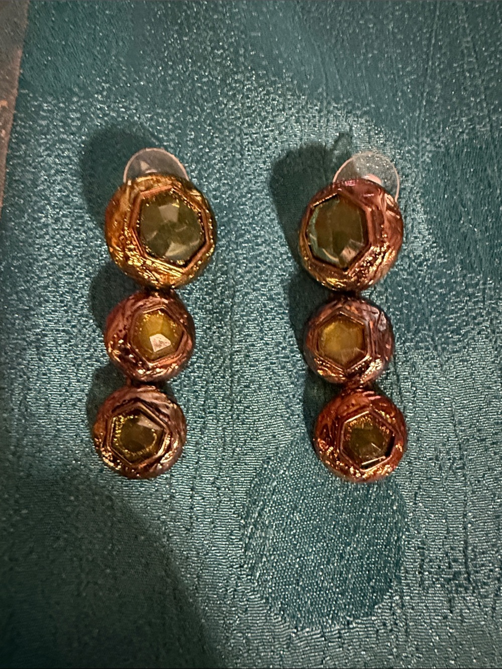Gold-Tone Olive Green Triple Drop Earrings
